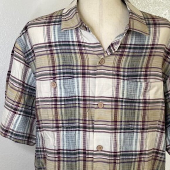 Tommy Bahama Silk Plaid Shirt Mens Size Large Short Sleeve Button Up - Picture 1 of 8